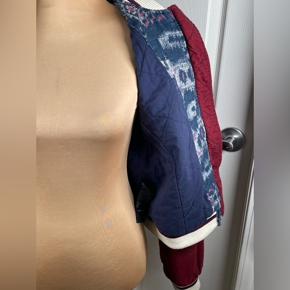 FREE PEOPLE Varsity of Dreams Bomber Jacket Denim Maroon XS - Picture 11 of 13
